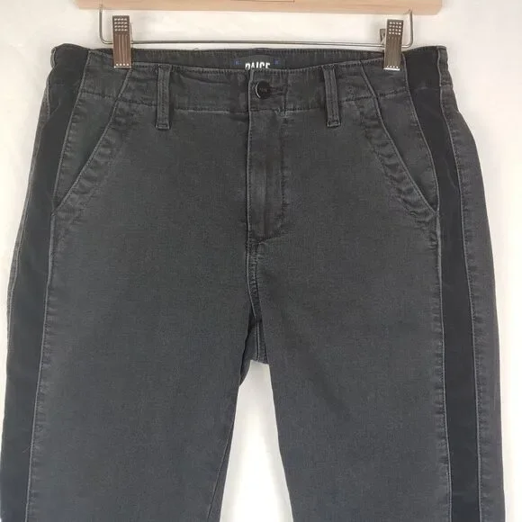 Paige Mayslie Jogger Womens 27* Faded Black Velvet Inset Side Seam Tuxedo Stripe - Picture 2 of 14